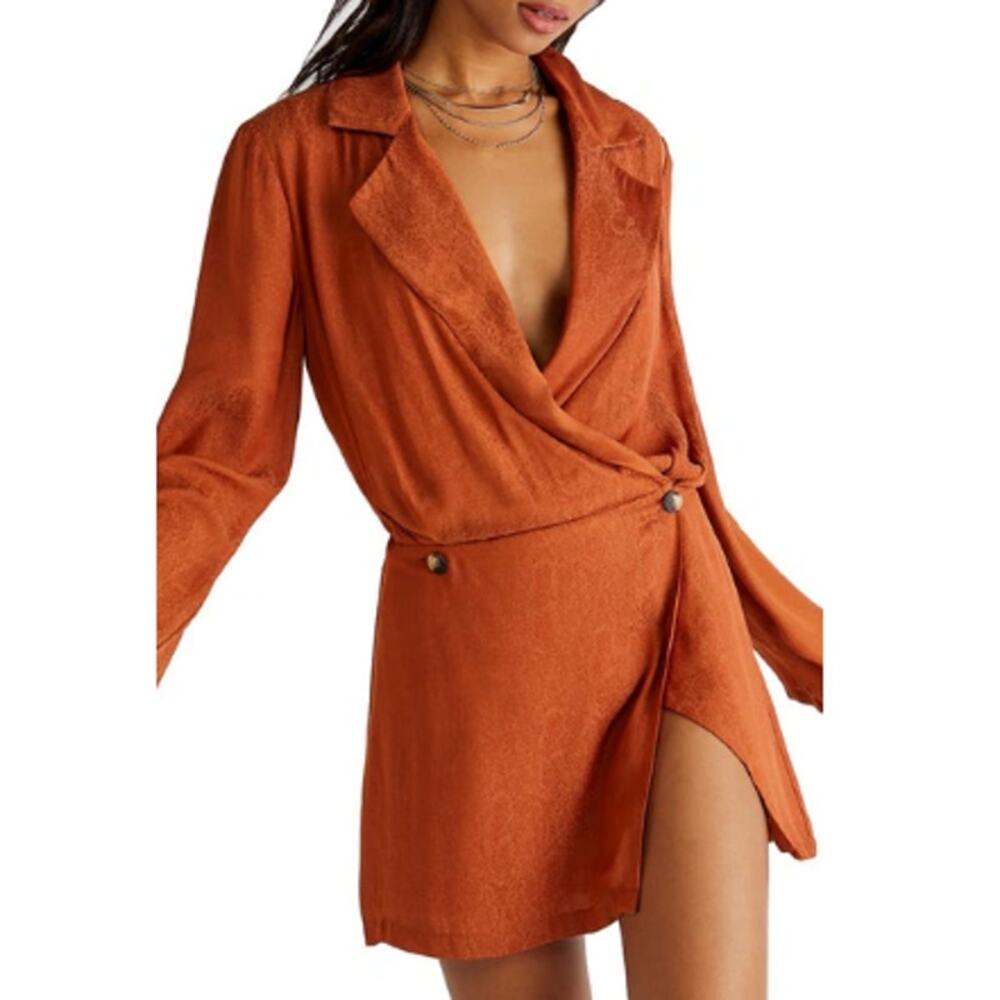 New ~ FREE PEOPLE ~ Simone Notch Lapel Mini Dress Size XS 36" Bust BOHEMIAN - Picture 11 of 11
